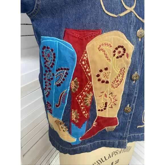 90s Y2K Tantrum Blue Denim Embroidered Western Rodeo Cowgirl Cotton Small - Picture 3 of 11